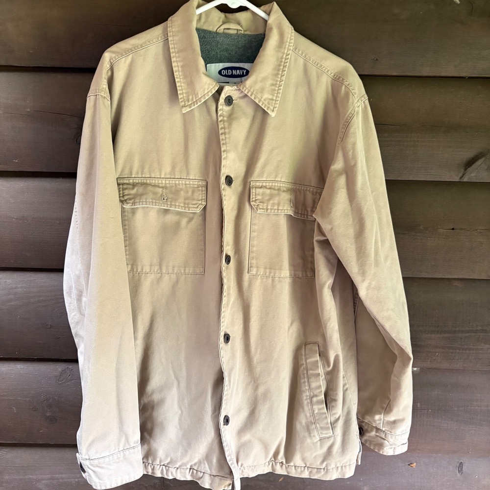Old Navy Mens Fleece Lined‎ Canvas Chore Jacket Tan Beige Size M RN 54023